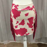 Pink cow fringe skirt