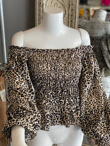 Leopard off shoulder blouse