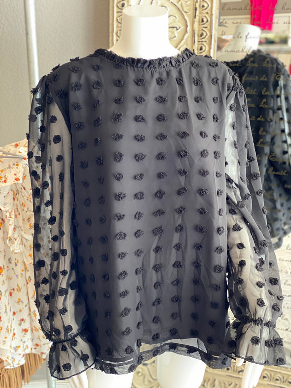 BLK DOTTED BLOUSE